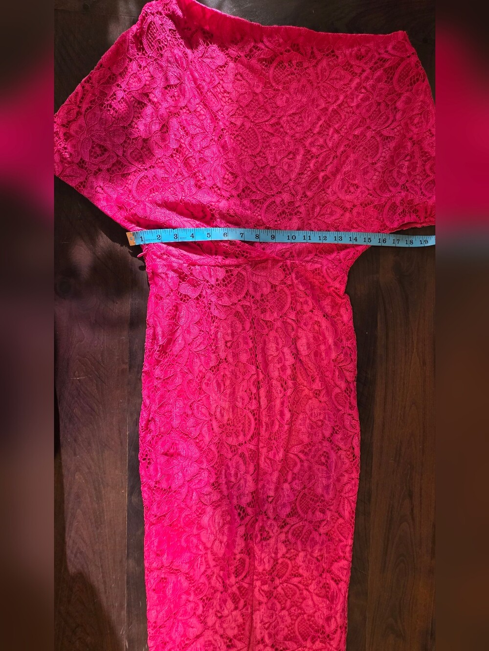 Alexia Admor Tayla Draped Off-Shoulder Asymmetrical Lace Midi Dress Pink Xs Euc — image 8 of 8